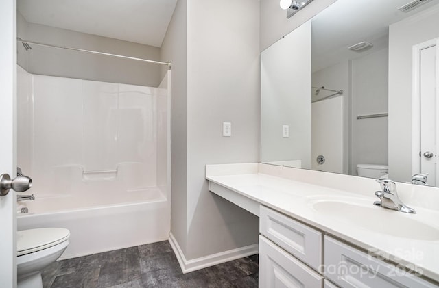 6922 Cascade Dream Ct, Huntersville, NC 28078 - bathroom featuring toilet, wood finished floors, shower / tub combination, vanity, and baseboards