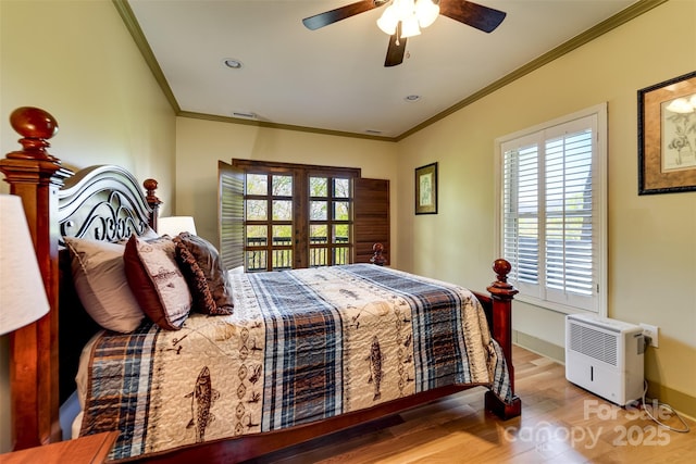 315 Black Bear Xing, Bryson City, NC 28713 - bedroom with ornamental molding, wood finished floors, a ceiling fan, baseboards, and access to exterior