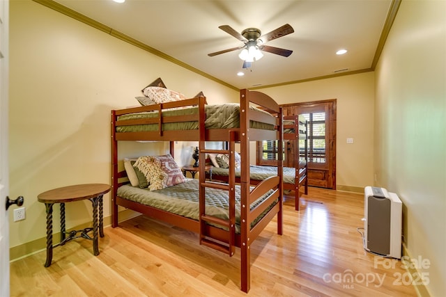 315 Black Bear Xing, Bryson City, NC 28713 - bedroom with crown molding, baseboards, wood finished floors, recessed lighting, and a ceiling fan