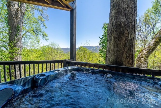 315 Black Bear Xing, Bryson City, NC 28713 - wooden terrace with a hot tub and a mountain view