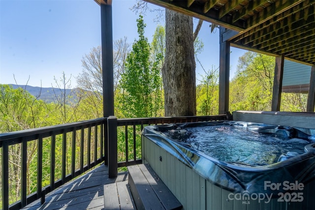 315 Black Bear Xing, Bryson City, NC 28713 - wooden deck featuring a hot tub and a mountain view