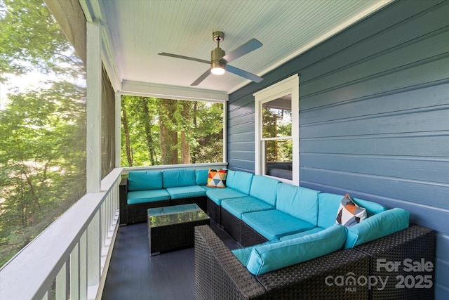194 Mark Twain Dr, Lake Lure, NC 28743 - sunroom with ceiling fan and outdoor lounge area