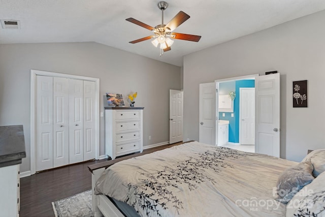 1310 Bellhook Pl NW, Concord, NC 28027 - bedroom featuring lofted ceiling, wood finished floors, a closet, baseboards, and ceiling fan
