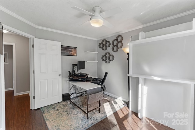 1310 Bellhook Pl NW, Concord, NC 28027 - home office with ceiling fan, wood finished floors, crown molding, and baseboards
