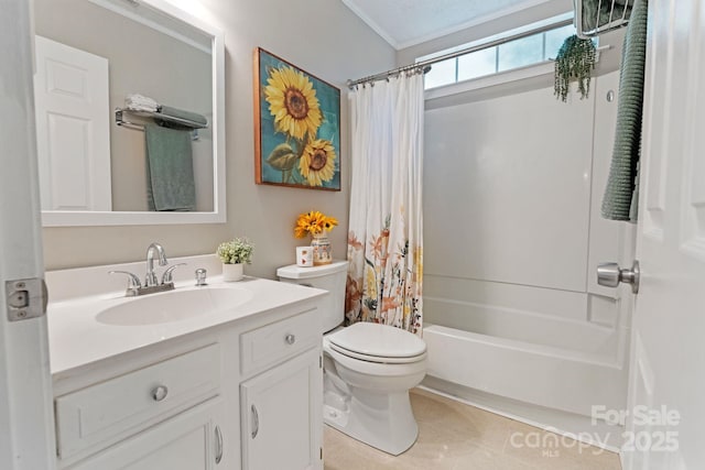 1310 Bellhook Pl NW, Concord, NC 28027 - full bath featuring toilet, vanity, shower / bath combo, and crown molding