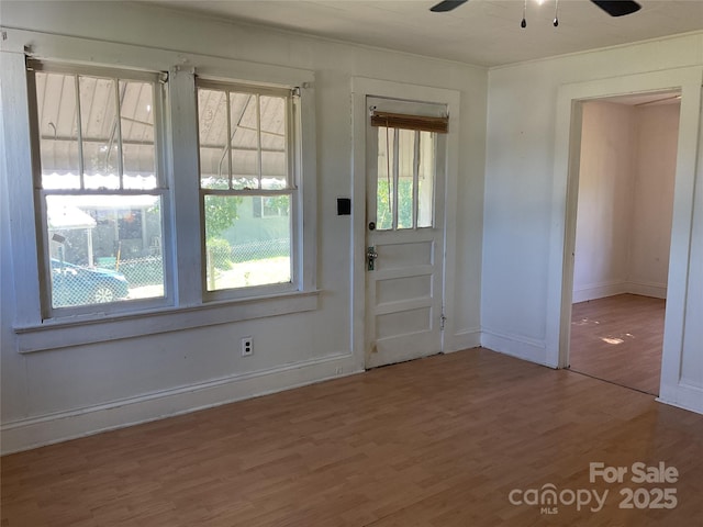 2138 SW Haven Cir, Lenoir, NC 28645 - entrance foyer featuring wood finished floors, a ceiling fan, and baseboards