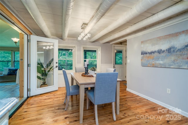 15 Wilson Way, Flat Rock, NC 28731 - dining area featuring a chandelier, light wood-style floors, and beamed ceiling