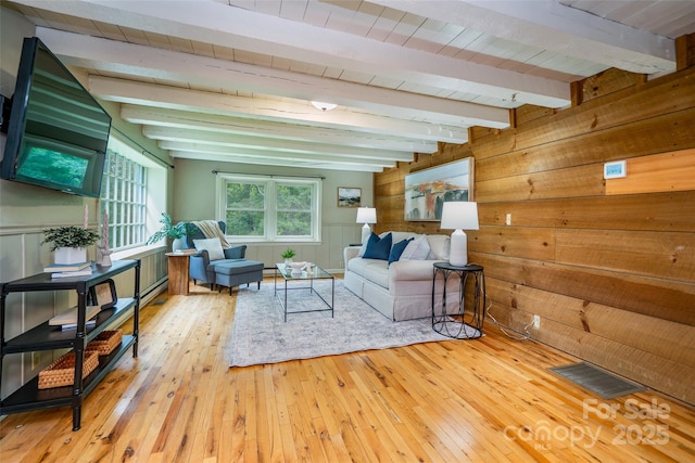 15 Wilson Way, Flat Rock, NC 28731 - living room with wood-type flooring, wood walls, and a wooden ceiling with exposed beams