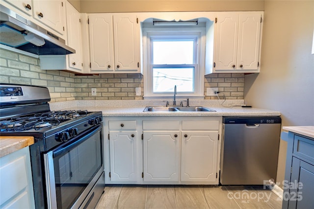 15 Oak Leaf Ln, Arden, NC 28704 - kitchen featuring appliances with stainless steel finishes, under cabinet range hood, a sink, and white cabinetry