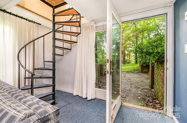 1102 Lake Montonia Rd, Kings Mountain, NC 28086 - stairs with carpet, baseboards, and french doors
