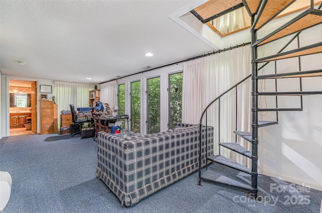 1102 Lake Montonia Rd, Kings Mountain, NC 28086 - living area with carpet, recessed lighting, and a textured ceiling