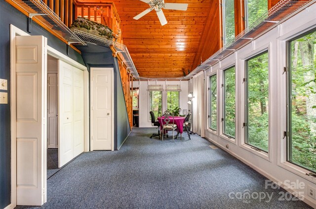 1102 Lake Montonia Rd, Kings Mountain, NC 28086 - sunroom / solarium featuring wood ceiling, healthy amount of natural light, carpet floors, and vaulted ceiling