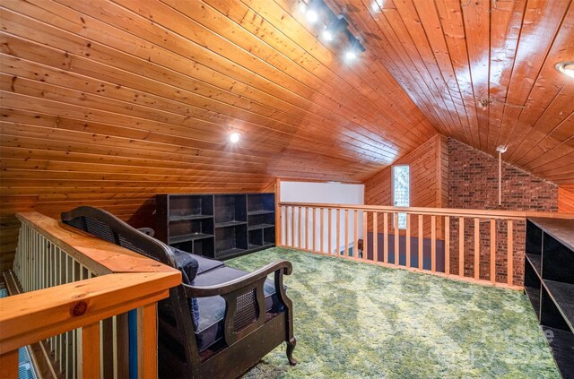 1102 Lake Montonia Rd, Kings Mountain, NC 28086 - living area with wood ceiling, vaulted ceiling, and carpet floors