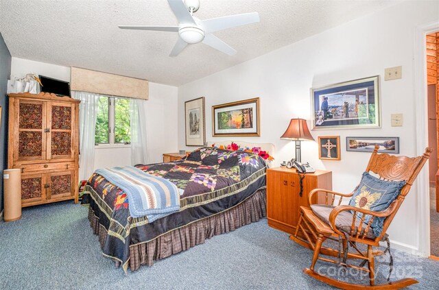 1102 Lake Montonia Rd, Kings Mountain, NC 28086 - bedroom with carpet, a textured ceiling, and ceiling fan