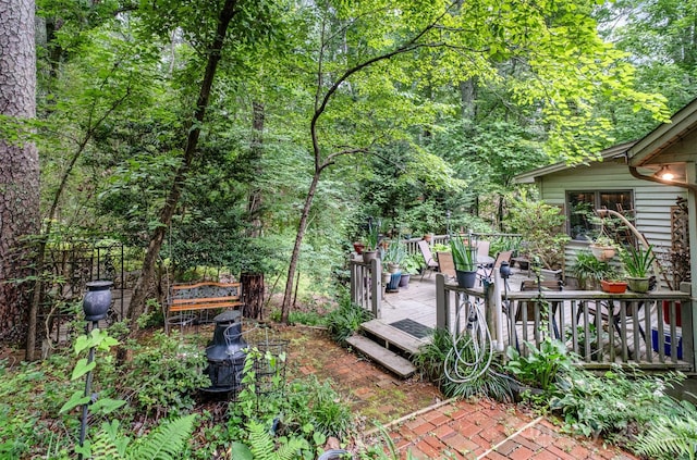1102 Lake Montonia Rd, Kings Mountain, NC 28086 - view of yard with a wooden deck and a wooded view