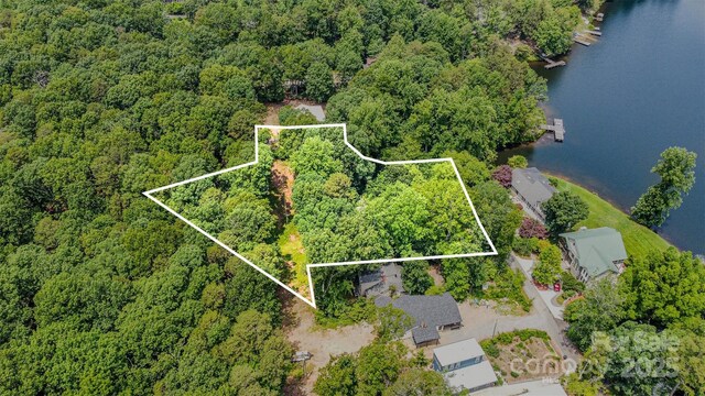 1102 Lake Montonia Rd, Kings Mountain, NC 28086 - aerial view of property's location featuring a large body of water, property boundaries highlighted, and a forest