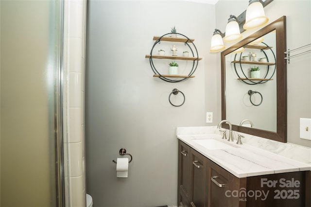 1565 Earnhardt Rd, Salisbury, NC 28146 - bathroom featuring vanity, toilet, and a shower with shower door