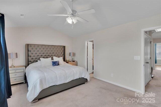 117 Langhorne Dr, Mount Holly, NC 28120 - bedroom with carpet, lofted ceiling, baseboards, and a ceiling fan