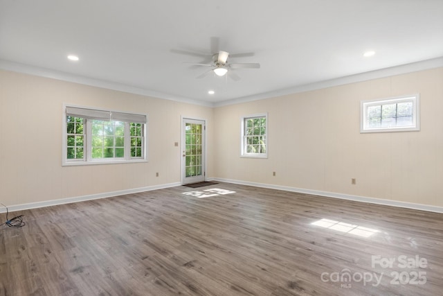 220 W Park Dr, Morganton, NC 28655 - unfurnished room with a ceiling fan, wood finished floors, crown molding, baseboards, and recessed lighting