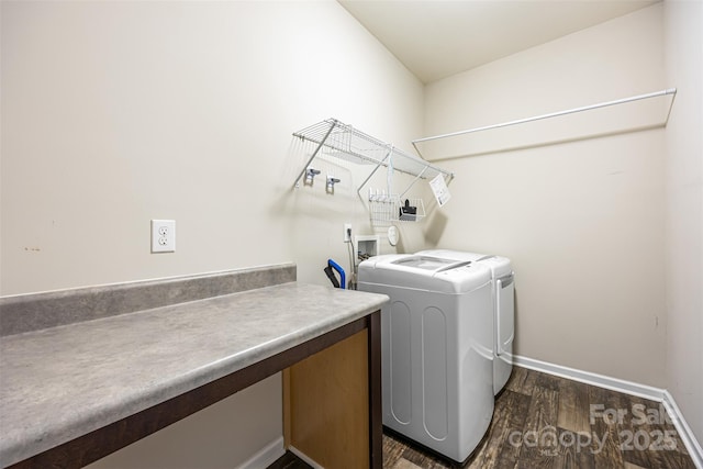 3053 Riker St, Clover, SC 29710 - washroom with washing machine and dryer, dark wood-style floors, and baseboards