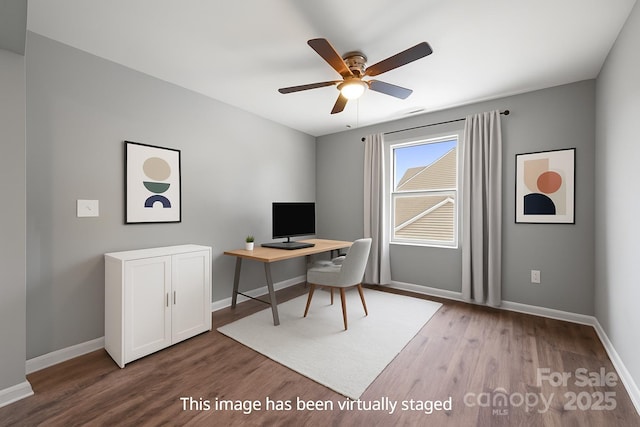 3053 Riker St, Clover, SC 29710 - office space featuring wood finished floors, ceiling fan, and baseboards