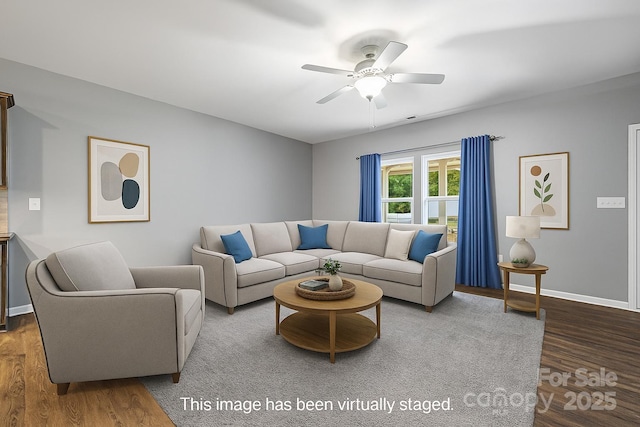 3053 Riker St, Clover, SC 29710 - living area with wood finished floors, a ceiling fan, and baseboards