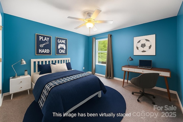 3053 Riker St, Clover, SC 29710 - bedroom featuring carpet floors, baseboards, an office area, and a ceiling fan