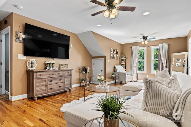 454 N Eastway Dr, Troutman, NC 28166 - living area featuring ceiling fan, baseboards, light wood-type flooring, and recessed lighting