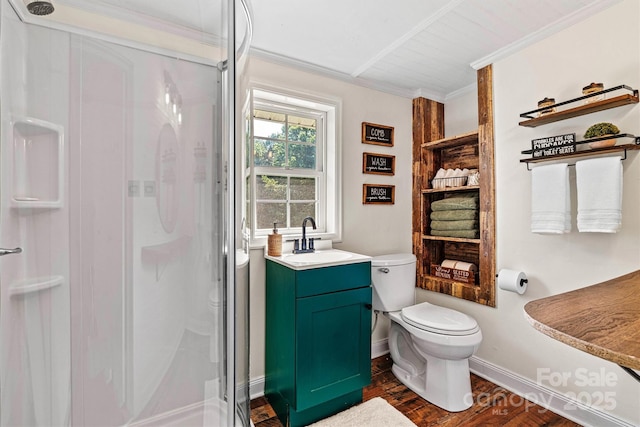 454 N Eastway Dr, Troutman, NC 28166 - full bath with toilet, a shower stall, baseboards, vanity, and crown molding