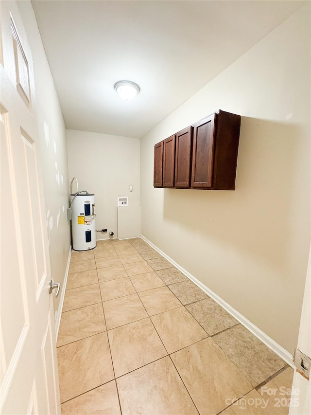 3430 Fincher Blvd, Charlotte, NC 28269 - washroom with water heater, hookup for a washing machine, cabinet space, and light tile patterned floors