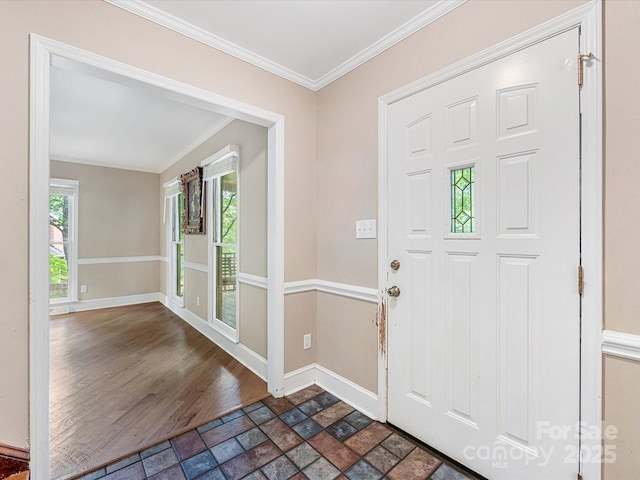 10710 Bristlecone Ct, Mint Hill, NC 28227 - entryway featuring crown molding and dark wood-style floors