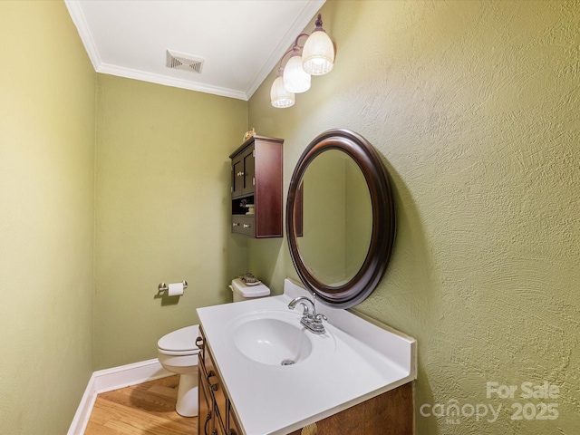 10710 Bristlecone Ct, Mint Hill, NC 28227 - bathroom featuring ornamental molding, vanity, and wood finished floors