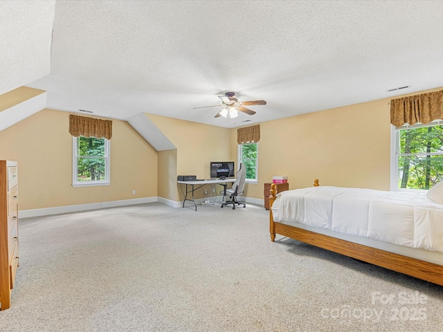 10710 Bristlecone Ct, Mint Hill, NC 28227 - bedroom featuring carpet floors, a textured ceiling, multiple windows, an office area, and ceiling fan