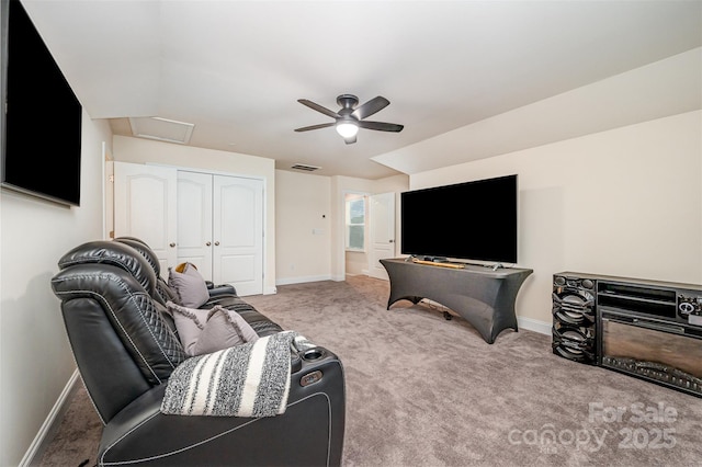 705 Hinterland Ln, Matthews, NC 28104 - living area with carpet flooring, baseboards, attic access, and ceiling fan
