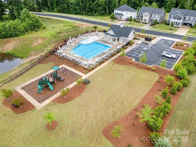 705 Hinterland Ln, Matthews, NC 28104 - drone / aerial view of a pool and a large body of water