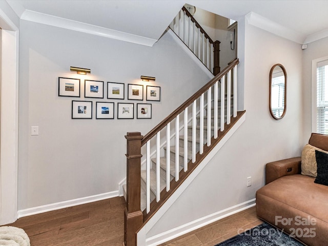 5811 Mantle Way, Kannapolis, NC 28081 - staircase featuring baseboards, crown molding, and wood finished floors