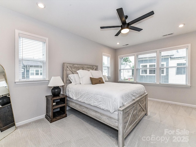 5811 Mantle Way, Kannapolis, NC 28081 - bedroom with light colored carpet, baseboards, recessed lighting, and ceiling fan