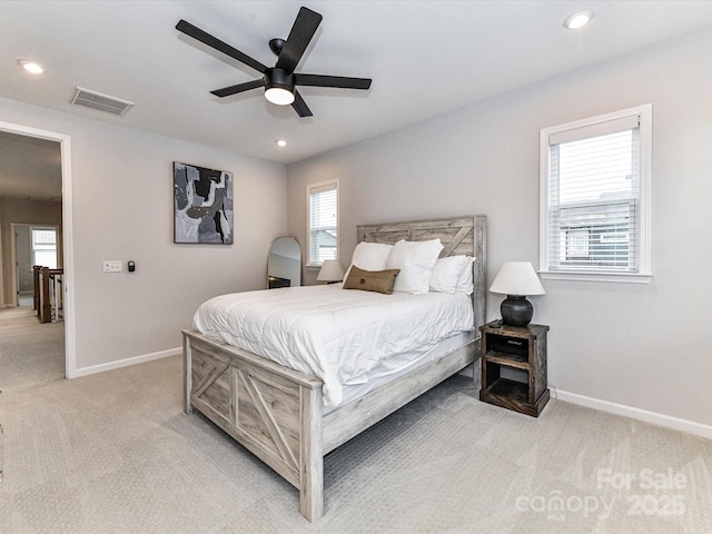 5811 Mantle Way, Kannapolis, NC 28081 - bedroom featuring light carpet, baseboards, recessed lighting, and ceiling fan