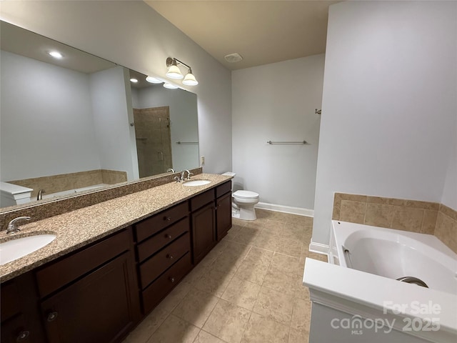 129 Steinbeck Way Unit B, Mooresville, NC 28117 - full bath featuring a shower stall, tile patterned flooring, a bath, double vanity, and baseboards