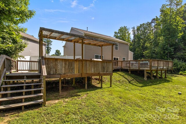 2021 Tarzi Ln, Charlotte, NC 28215 - back of house featuring a wooden deck and a yard