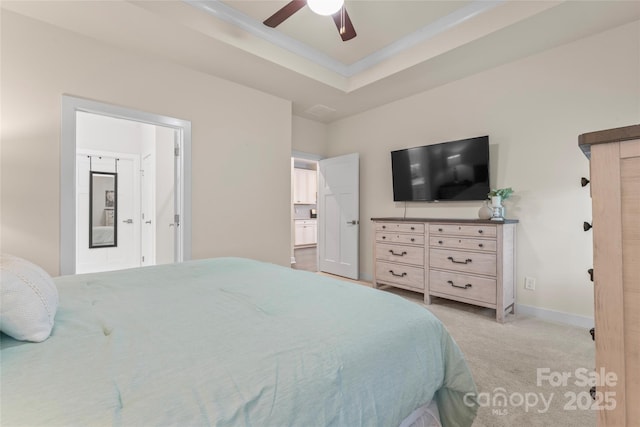5079 Skyfest Dr, Charlotte, NC 28215 - bedroom featuring light colored carpet, crown molding, ceiling fan, and baseboards