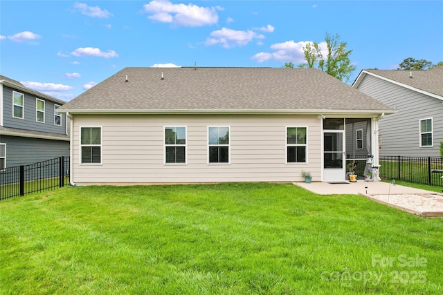 5079 Skyfest Dr, Charlotte, NC 28215 - rear view of property featuring a patio area, a sunroom, and roof with shingles