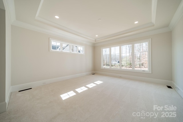 608 Deodar Cedar Dr Unit 69, Matthews, NC 28104 - spare room featuring a tray ceiling, light carpet, plenty of natural light, ornamental molding, and recessed lighting