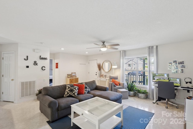 3721 Conway Ave, Charlotte, NC 28209 - living room featuring a desk, a ceiling fan, and recessed lighting