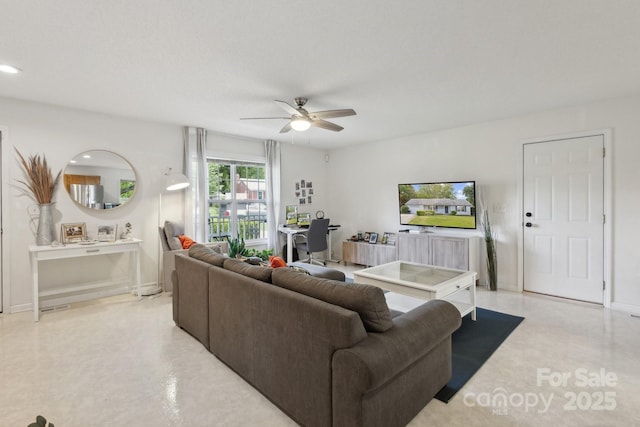 3721 Conway Ave, Charlotte, NC 28209 - living area with a ceiling fan, a desk, and recessed lighting