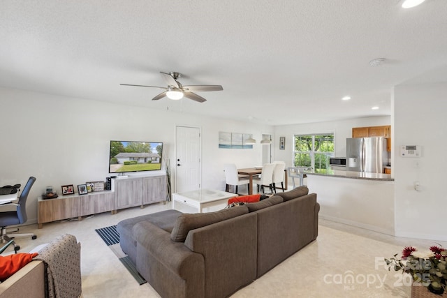 3721 Conway Ave, Charlotte, NC 28209 - living room with ceiling fan, recessed lighting, and a textured ceiling