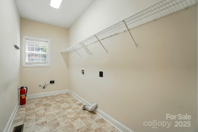 201 Limerick Dr, Matthews, NC 28104 - washroom featuring gas dryer hookup, washer hookup, hookup for an electric dryer, and baseboards