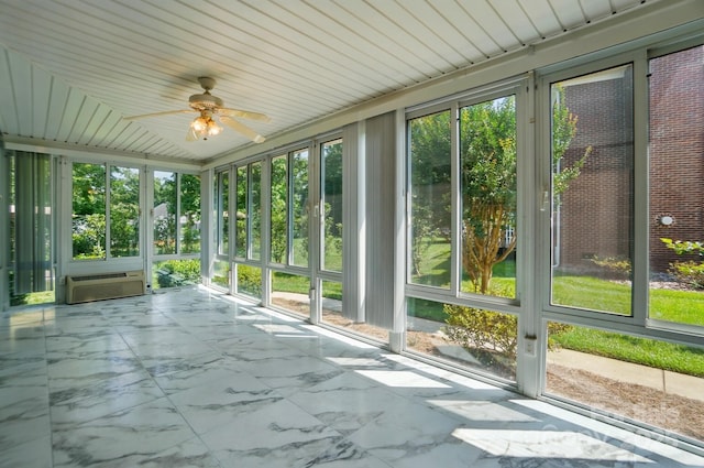 201 Limerick Dr, Matthews, NC 28104 - unfurnished sunroom with a ceiling fan and a wall mounted AC
