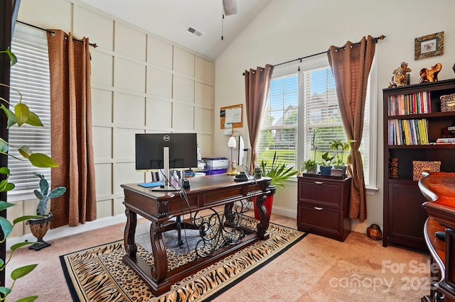 10903 Skymont Dr, Huntersville, NC 28078 - office with light colored carpet, high vaulted ceiling, and baseboards