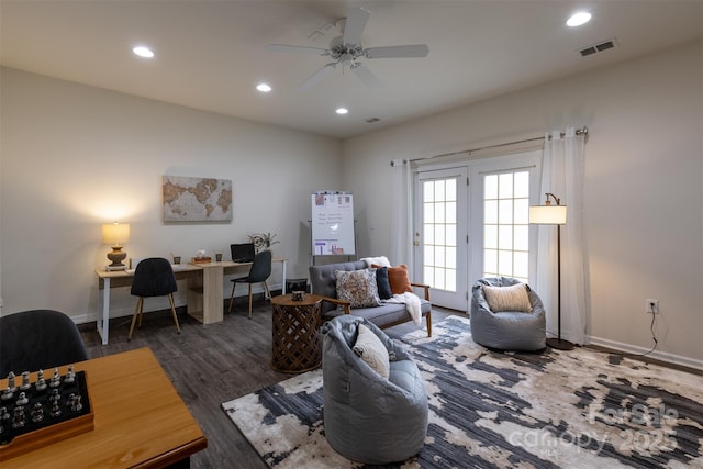 4637 Willow Glen Rd, Harrisburg, NC 28075 - office space featuring a ceiling fan, recessed lighting, wood finished floors, and baseboards